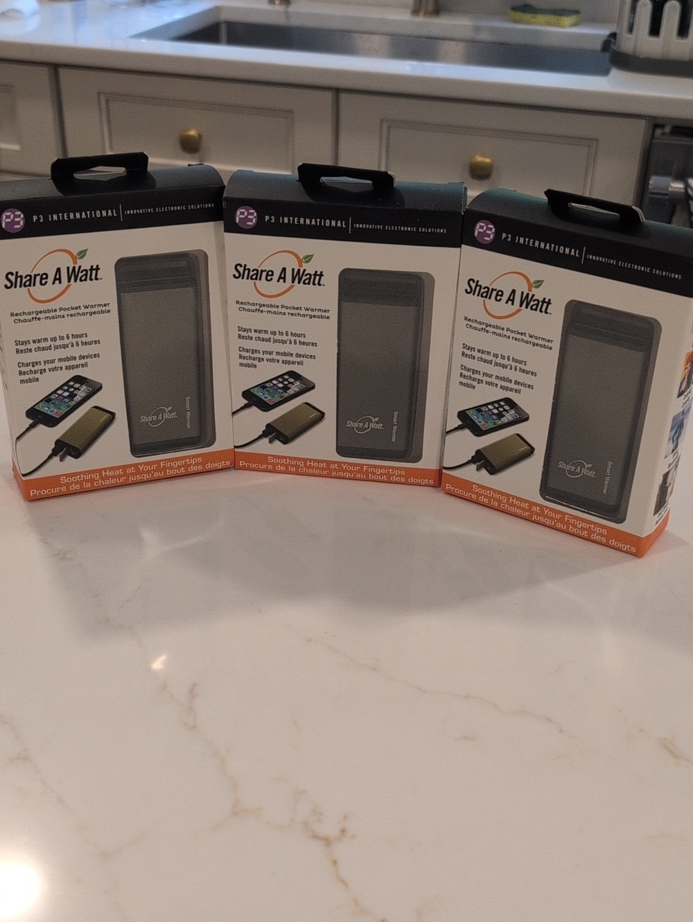 Share A Watt 3 Rechargeable Pocket Warmer & Mobile Chargers - Olive Color. NWT